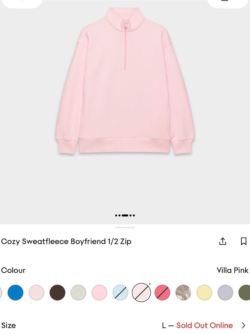 Aritzia Villa Pink Cozy Sweatfleece Boyfriend 1/2 Zip Sweatshirt
